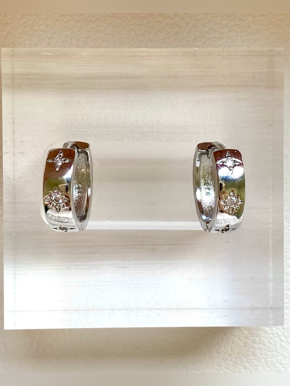 Sterling Silver Star & Crystal Huggie Hoop Earrings